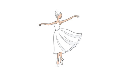 Ethereal ballerina in pristine white, a graceful dancer captured in a delicate illustration style
