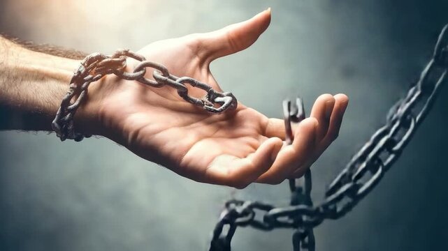 Video A person locked to a heavy chain, with possibilities of imprisonment or captivity