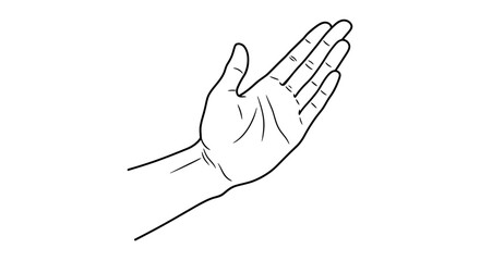Hand gesture outline illustration displaying an open palm in a welcoming position