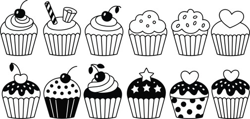 Collection of delicious cupcakes with various toppings and designs