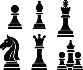 Chess pieces silhouette on white background