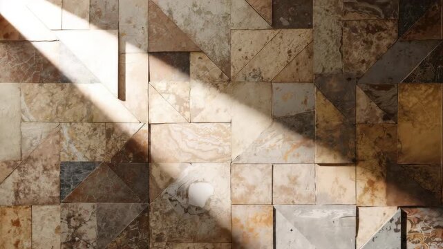 Close-up view of textured stone surface pattern with light and shadow interplay showcasing natural colors and intricate details in a modern interior environment