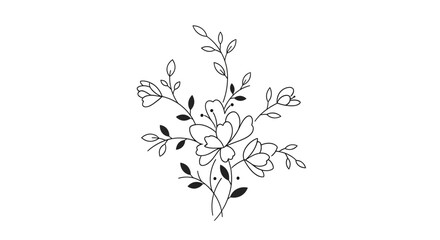 Fototapeta premium Elegant floral bouquet with delicate lines forming blooming petals and verdant leaves