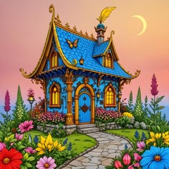 Fototapeta premium The Scenery of Tiny House in Beautiful Garden