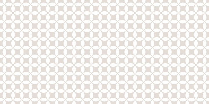 Geometric seamless pattern with bold rounded shapes, circle grid, round mesh, small lattice, net. Simple abstract vector minimal background. Subtle beige and white ornament texture. Repeating design
