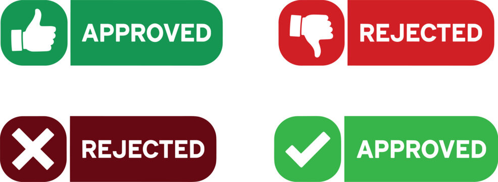 Approved and rejected status icons set for web design and decision-making concepts approved, rejected, button, icon, symbol.