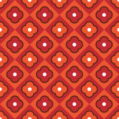 Retro Geometric Floral Flower Seamless Pattern in Red and Orange Colors