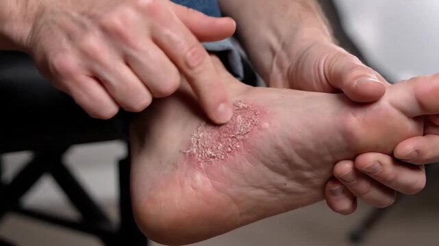 Examining Skin Infection On The Foot: Healthcare And Dermatological Examination