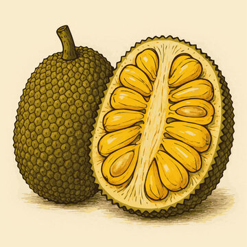 Ripe Jackfruit cut in half vector illustration 