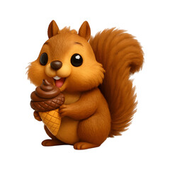Cute cartoon squirrel holding an acorn isolated on transparent background