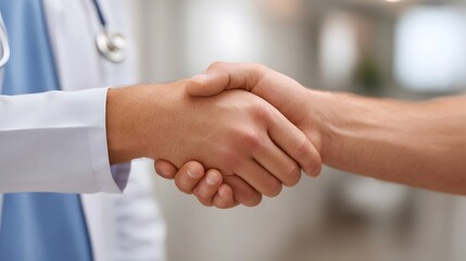 Doctor and patient shaking hands symbolizing trust and successful healthcare partnership