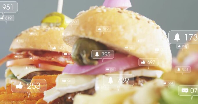 Notification badges appearing and rising, camera pulling focus to center slider to highlight dish