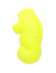 Plastic seahorse shaped mold isolated on white, top view. Children's beach toy