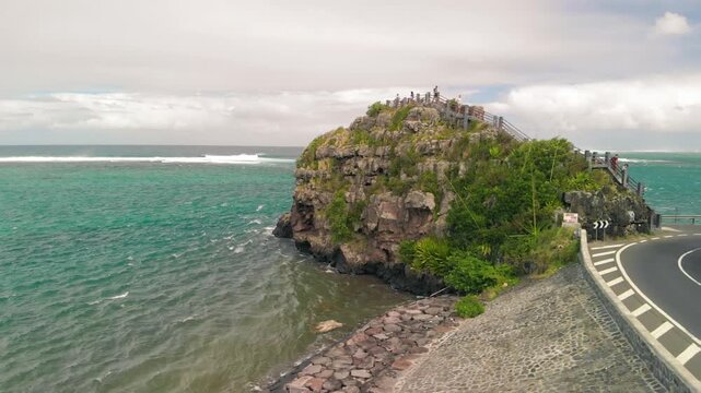 Maconde viewpoint, Mauritius. Cape Flinders with road and ocean