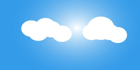 White colour cloud shining in Blue sky background. Cloud icon, cloud shape. Different shapes clouds gradient and 3d design.