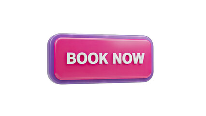 3D Pink Button With White Text Book Now Against Transparent Background