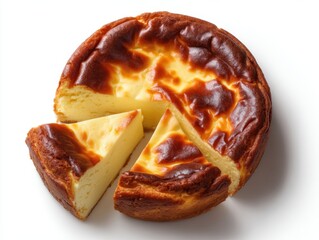 Delicious Basque cheesecake isolated on white background