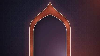 Islamic background with luxury lighting mosque arch design on purple background