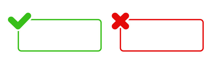 Green Check And Red Cross Solid Icon Set. Approval And Rejection Decision Making Silhouette Symbol Collection. User Interface, Feedback and Validation Elements. Isolated Vector Illustration