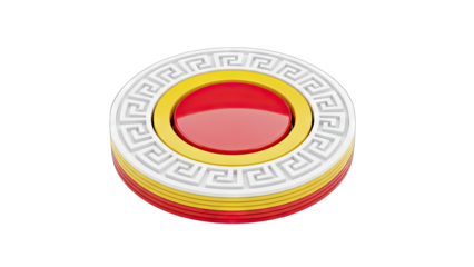 Circular Emblem with Red Yellow and White Layers Featuring a Greek Key Pattern on a Transparent Background