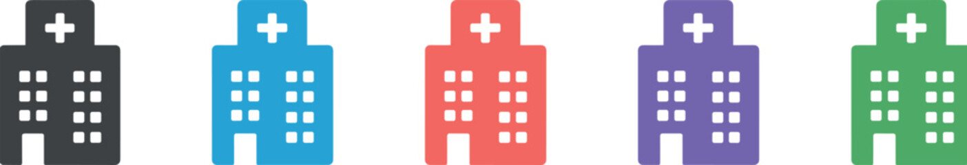 Obraz premium collection of minimalist hospital icons in five different colors, hospital, icon, medical, healthcare perfect for healthcare design projects