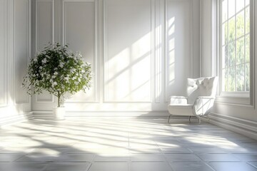 Fototapeta premium A 3D-rendered stock photo depicts an empty interior room- providing a blank canvas for potential design and decoration