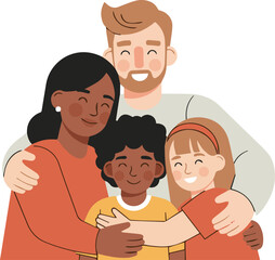 Fototapeta premium Happy diverse family embracing each other in a warm hug, representing love and unity