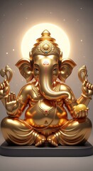 Fototapeta premium Ganesha Idol Portrait. Golden Halo Glow Spiritual 4K Wallpaper.