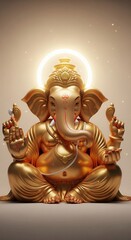Ganesha Idol Portrait. Golden Halo Glow Spiritual 4K Wallpaper.