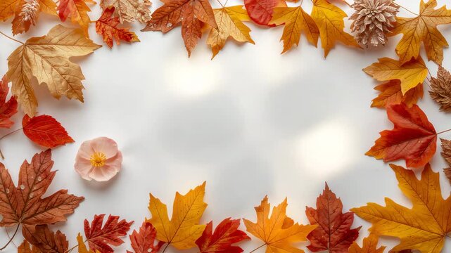 Autumn leaf frame with soft sunlight and blank copy space