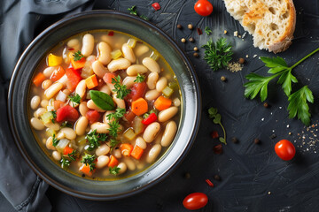 bean soup in a bowl, top view