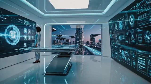 Futuristic Interface: Exploring Interactive Holographic Technology in a Modern Interior