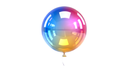 A shiny rainbow colored balloon floating in the air isolated on transparent background