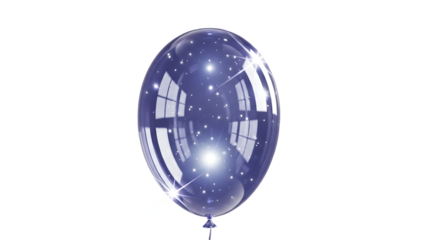Shiny purple balloon with starry night sky design isolated on transparent background