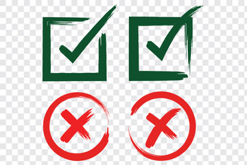 Check tick mark icon set, hand drawn doodle red cross box x check mark green checkbox v, sketch marker checklist symbol right and wrong set - stock vector © HIKE  Studio  1