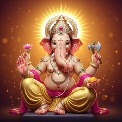 Ganesha Idol spiritual background. Orange Aura Decorative Glow 4K Wallpaper.