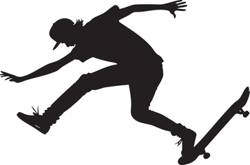 Fototapeta premium Skateboarder Silhouette in Action: Capturing a dynamic moment of a skateboarder mid-trick, highlighting the balance and agility involved in the sport.