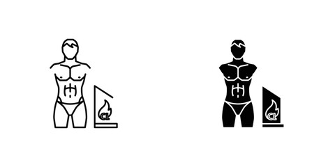 Male body fat burning metabolism icon set for fitness and health concepts