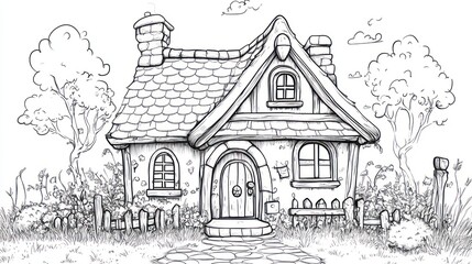 Obraz premium Cute cottage drawing, fantasy, whimsical, charming, children's book illustration