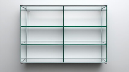 Minimalist glass medicine cabinet with four shelves, empty and clean, modern style