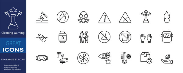 Set of icons for cleaning warning. Editable stroke. Vector illustration