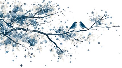 Fototapeta premium Winter tree branch with snowflakes isolated on the white background 