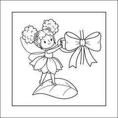 fairy coloring page line art vector 