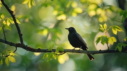 Sleek Blackbird Perched Gracefully