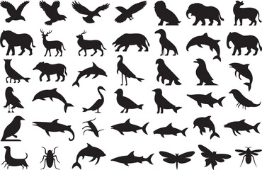 Obraz premium Diverse animal silhouettes collection seamless pattern