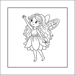fairy coloring page line art vector 
