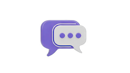 Fototapeta premium 3D Purple Speech Bubble Icon with White Dots Representing a Message on Transparent Background Communication Symbol