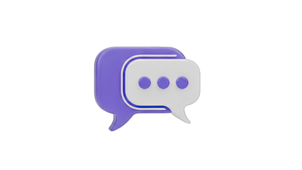 3D Purple Speech Bubble Icon with White Dots Representing a Message on Transparent Background Communication Symbol