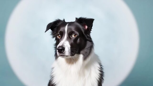 Border collie turning head in studio portrait with copy space