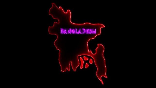 Glowing neon Bangladesh map and futuristic design concept, Motion graphic 4k video.